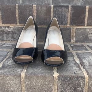 CALVIN KLEIN BLACK OPEN TOE HEELS, LIKE NEW, SIZE 7